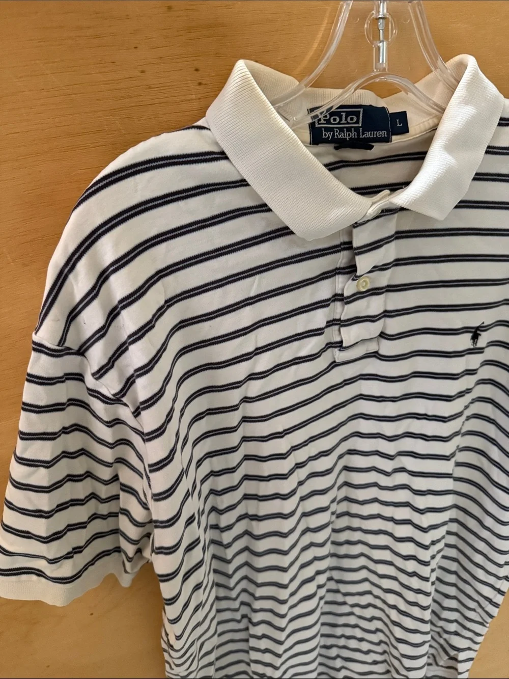 Ralph Lauren Vintage Men’s Cotton White Polo with Navy Stripes size L
